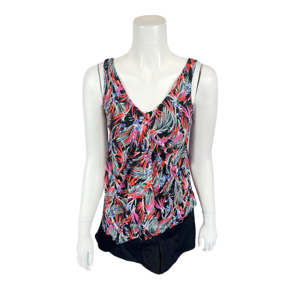 Fit 4 U Women's V-Neck Handkerchief Hem Top with Swim Short Multicolor Size 8 - Picture 1 of 2